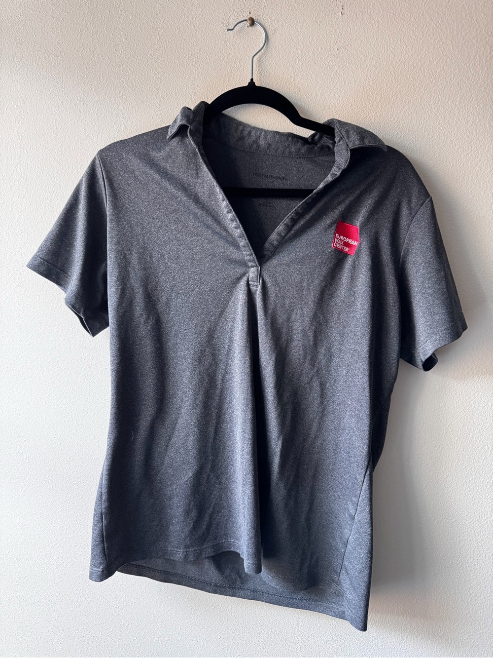 European Wax Center Work Shirt Gray Polo Shirt with Pink Patch Logo